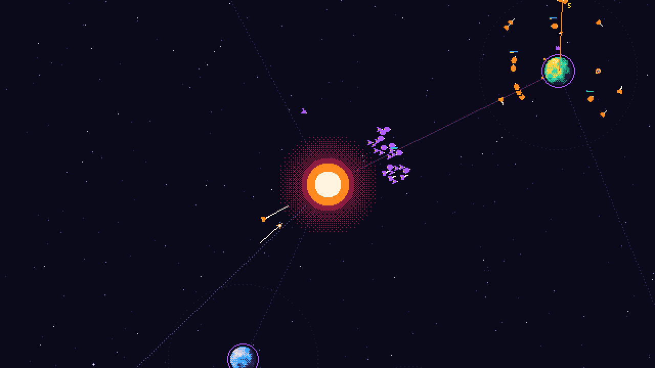 A Hegemarch sector: glowing worlds joined by starlanes, with fleets in each house's color.